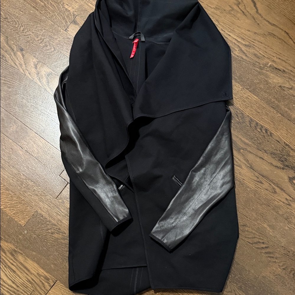 SPANX Black and Faux Leather Cardigan